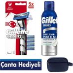 Gillette Mach3 Turbo 3d Makine 5 Adet Yedek Tıraş Bıçağı 200 ml Köpük Çanta