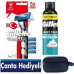 Gillette Mach3 Turbo 3d Makine + 5 Adet Yedek Tıraş Bıçağı + 250 Ml Gillette Köpük+ Seyahat Çantası