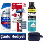 Gillette Mach3 Turbo 3D Makine + 5 Adet Yedek Tıraş Bıçağı + 300ml Köpük+ Çanta+ 300 ml Şampuan