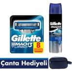 Gillette Mach3 Turbo Tıraş Bıçağı Paketi (8'li Bıçak + Jel+ Seyahat Çantası)