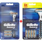 Gillette Sensor3 14'lü Tıraş Makinesi + Yedek Bıçağı, Hassas Ciltler için Kayganlaştırıcı Bantlı