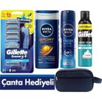 Gillette Sensor3 Plus Comfort Tıraş Makinesi + 8 Yedek Tıraş Bıçağı+Duş Jeli +Deodorant +300 ml Köpük +Çanta