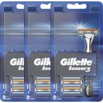 Gillette Sensor3 Tıraş Makinesi + Yedek Tıraş Bıçağı 6'lı x 3 Adet Hassas Cilt Dostu Özelliklerle