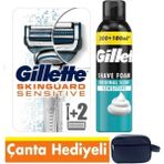Gillette Skinguard Tıraş Makinesi + 2 Yedekli + 300 ML Sensitive Köpük +Seyahat Çantası