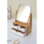 Gilli Store Bambu 3 Çekmeceli Aynalı Makyaj ve Takı Organizer - Beyaz
