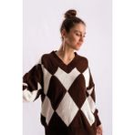 Gils Butik Baklava Desenli Kahverengi Kazak - Standart