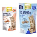 GimCat Nutripockets Somon Omega 60 gr Kedi Ödül Maması + Tablet Np Ton Balıklı 60 gr Kedi Ödül Maması
