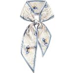 GIMIRO Saten ipek şal 148 x 13,5 cm kravat çift katmanlı bel blazer, manto, elbise için, Beyaz Gümüş Mavi Çiçekler, 148cm x 13,5cm