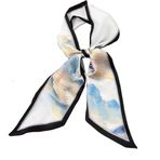 GIMIRO Saten ipek şal 148 x 13,5 cm kravat çift katmanlı bel blazer, manto, elbise için, Siyah - Beyaz - Mavi, 148cm x 13,5cm