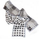 GIMIRO Saten ipek şal çift katmanlı 150 x 16 cm kravat çiçek bel kemeri blazer, manto, elbise için, Siyah Beyaz Ekose, 150cm x 16cm