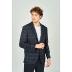 Gio Erkek Klasik Kesim Ekoseli Regular Fit Yün Ceket 3435 Lacivert - 52 / 4
