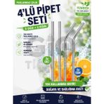 Gio Ticaret -4'lü Paslanmaz Çelik Pipet Seti (2 Düz 2 Eğik) Yeniden Kullanılabilir Yıkanabilir Metal Pipet