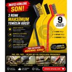Gio Ticaret 9'lu Profesyonel Mini Tel Fırça Seti - Pirinç Çelik Naylon Uçlu Pas Sökücü Araç Detay ve Ocak Temizleme Fırçası