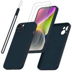 Giolus Kılıf iPhone 14 ile uyumlu kılıf silikon kamera korumalı ve 2 adet ekran koruyucu folyo, ince sıvı silikon cep telefonu kılıfı darbeye dayanıklı mat koruyucu kılıf çepeçevre koruma yumuşak kılıf kapak mavi