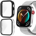 GIOPUEY [Huawei Watch Fit 3 ile Uyumlu 2 Paket Kılıf, Cam Koruyucu Film + Sert Plastik Çerçeve, Huawei Watch Fit 3 Kapak - siyah+Şeffaf