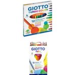 Giotto Kuru Boya 12'li + Giotto Turbo Color 12'li Keçeli Kalem 2'li Set