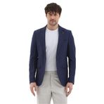 Giove Dirsekli Erkek Lacivert Pamuklu Keten Karışımlı Slim Fit İlkbahar-Yazlık Spor Blazer Ceket Lacivert 48