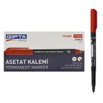 Gıpta Permanent Asetat Kalemi Silgili S Uç 12 Adet Kırmızı F1542