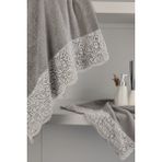 Gipür Dantelli Banyo Havlusu TAKIMI-%100 Pamuk Banyo Seti-Gelin Havlusu-Gri - 70 x 140 cm - 50 x 90 cm