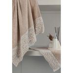 Gipür Dantelli Banyo Havlusu TAKIMI-%100 Pamuk Banyo Seti-Gelin Havlusu-Pudra - 70 x 140 cm - 50 x 90 cm