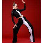 Gira Official Siyah Beyaz Şerit Detaylı Payetli Pantolon Crop Top Takım