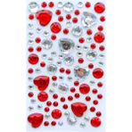 Giraffe Sticker Kırmızı Beyaz Kalpler Taş Sticker Yapışkanlı Saç, Yüz, Tırnak ve Süs Taşı Işıltılı Parlak - Kalpli Motif - Kırmızı - Beyaz