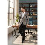 Giraldo Erkek Siyah - Hardal Ekose Slim Fit Mono Yaka Spor Blazer Ceket Siyah 52