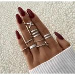 Girift Vintage Charm 8 Adet Metal Detaylı Çoklu Yüzük Seti - Gümüş