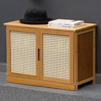 Giriş için bambu ayakkabı rafı, sağlam organizatör, kapılı, 2 katmanlı, koridor ve yatak odası için, rustik (63 cm/24,8 inç)
