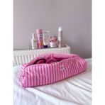 Girlsy Bags Pembe Çizgili Seyahat Çantası Sıvı Geçirmez Oval Tasarım 39x15 cm Saç Aletleri İçin
