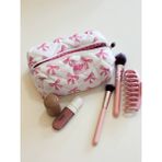 Girlsy Bags Pembe Kurdeleli Oval Makyaj Çantası Büyük Boy Desenli 26x12 cm Seyahat İçin