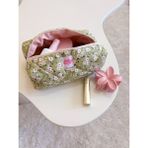 Girlsy Bags Yeşil Çiçekli Makyaj Çantası Çiçek Desenli Büyük Boy Fermuarlı Portföy Çanta