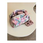 girlsybags Pembe Lila Çiçekli Makyaj Çantası Büyük Boy Fermuarlı Portföy Çanta