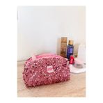 girlsybags Pembe Payetli Makyaj Çantası Büyük Boy Fermuarlı Pullu Şık Portföy Çanta