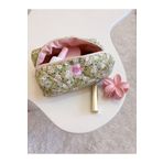 girlsybags Yeşil Çiçekli Makyaj Çantası Çiçek Desenli Büyük Boy Fermuarlı Portföy Çanta