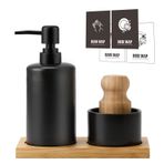 GIRLUFO Siyah Mutfak Sabunluk Seti,Kauçuk Ahşap Bulaşık Fırçası ve Bambu Tepsi ile El ve Bulaşık Sabunu Dispenseri Seti,Mutfak için 13oz Sabunluk Seti,Ev Dekoru için Doldurulabilir Sabun Şişesi
