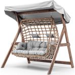 Girne Swing Ahşap Rattan Salıncak Dış Mekan Bahçe Balkon Ve Teras Salıncağı Gri