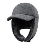 Gisdanchz Uzun Kulak Kanatlı Kışlık Beyzbol Şapkası - Yün Karışımı Dış, Suni Kürk Tamamen Astarlı, gri (dark heather grey), S-M