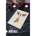 Gitar Kanat Temalı Ahşap Kapaklı Defter - Noktalı Defter - Ajanda - Okul Defteri (A5 - 120 Sayfa)