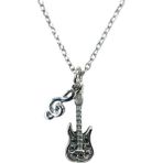Gitar ve Sol Anahtarı Desen Unisex Kolye – Metal Zincir - Gümüş - 60 cm
