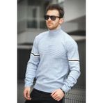 Giul Pamuk Slim Fit Şeritli Erkek Tam Balıkçı Boğazlı Kazak - Mavi - 2XL