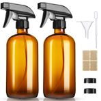 GIVAMEIHF 16oz Amber Cam Sprey Şişeleri, Etiketleri ile 2 Paket Doldurulabilir Boş Şişe Huni Damlalık Siyah Kapaklar kalem, Ayarlanabilir Nozul, Uçucu Yağlar, Temizlik, Evcil Hayvanlar, Bitki, Saç