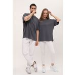 giyadda Unisex Antrasit Gri Pamuklu Bisiklet Yaka Oversize Bol Boyfriend Örme T-shirt (SEVGİLİ KOMBİNİ)