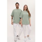 giyadda Unisex Çağla Yeşili Pamuk Bisiklet Yaka Oversize Bol Boyfriend Örme T-shirt (SEVGİLİ KOMBİNİ)