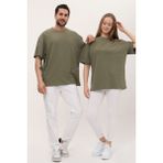 giyadda Unisex Haki Oversize Bol Kalıp Basic T-Shirt (Sevgili Çift Kombini Tavsiyesi) - Açık Haki