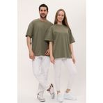 giyadda Unisex Haki Pamuklu Bisiklet Yaka Oversize Bol Boyfriend Örme Basic T-shirt (SEVGİLİ ÇİFT KOMBİNİ)