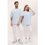 giyadda Unisex Mavi Pamuk Bisiklet Yaka Oversize Bol Boyfriend Örme T-shirt (SEVGİLİ ÇİFT KOMBİNİ)