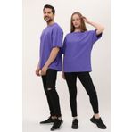 giyadda Unisex Mor Pamuklu Bisiklet Yaka Oversize Boyfriend Örme T-shirt (SEVGİLİ ÇİFT KOMBİNİ)
