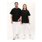 giyadda Unisex Siyah Pamuk Bisiklet Yaka Oversize Bol Boyfriend Örme T-shirt (SEVGİLİ ÇİFT KOMBİNİ)