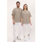 giyadda Unisex Vizon Kahve Pamuk Bisiklet Yaka Oversize Bol Boyfriend Örme T-shirt (SEVGİLİ KOMBİNİ)